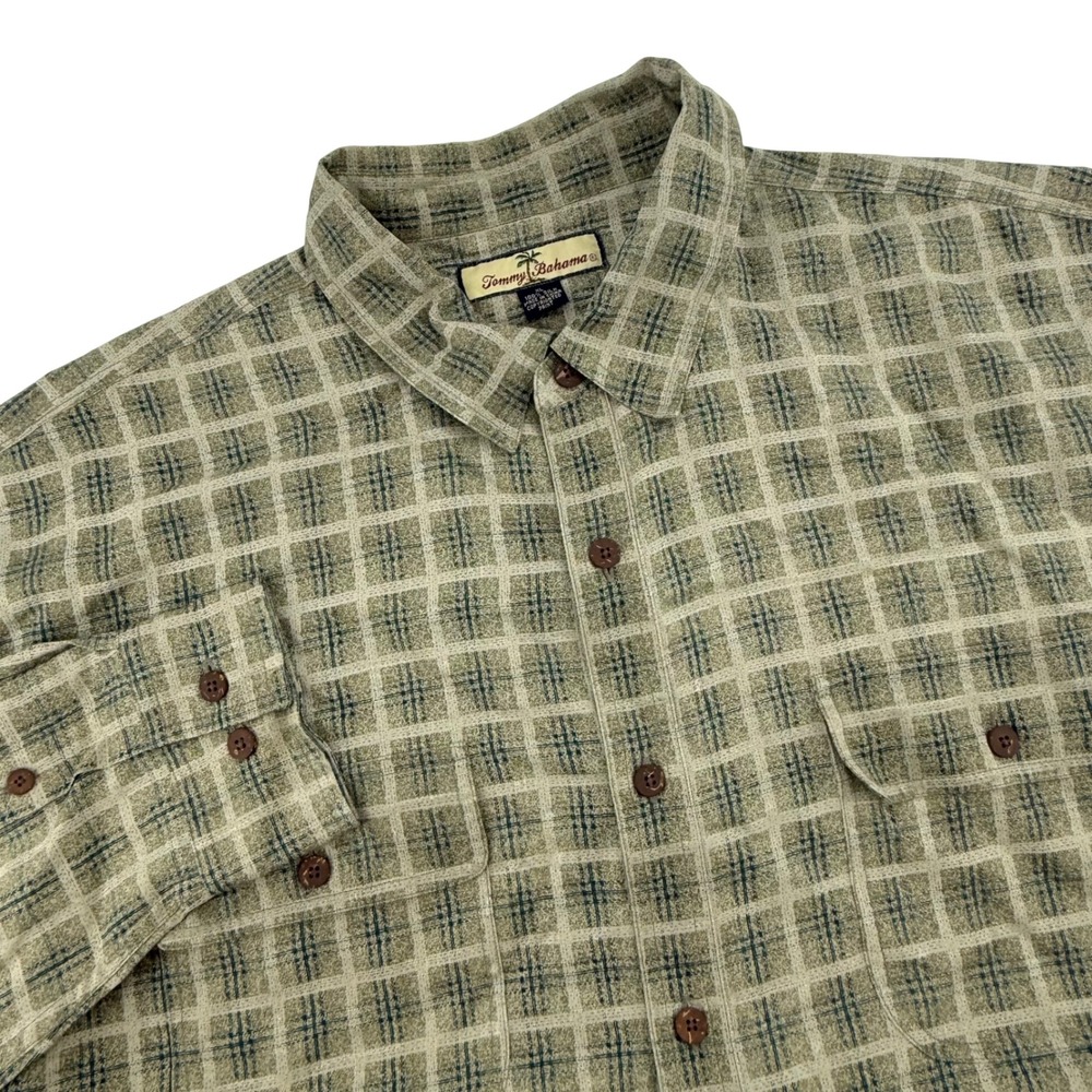 Tommy Bahama Mens 100% Silk Plaid Button Down Shirt XL‎ Long Sleeve Casual Beach